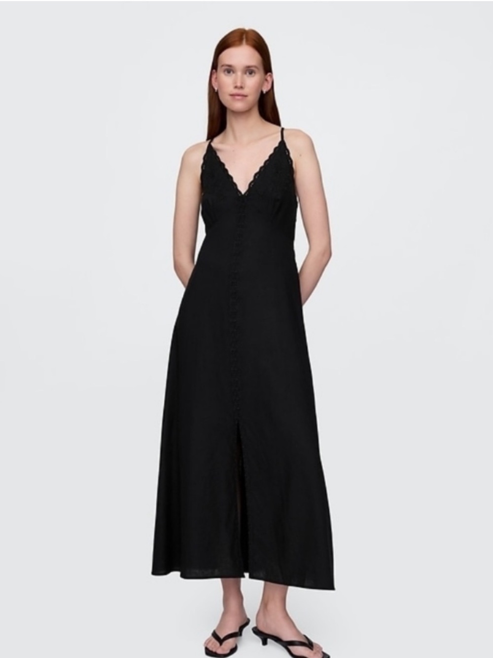 NWT! Gap Linen-Blend Embroidered Halter Maxi Dress Black - XL 777456 🪂